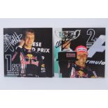 Two signed autograph cards; Sebastian Vettel and Mark Webber, 2009.