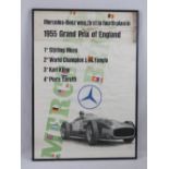 An original 1995 England Grand Prix Mercedes Benz advertising poster featuring Sterling Moss,
