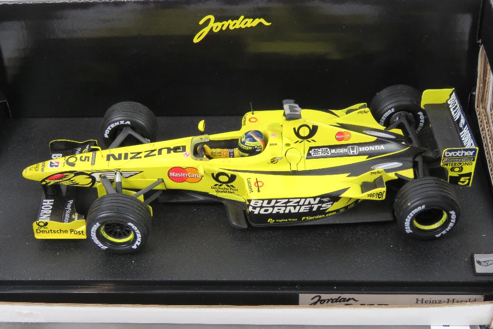 A 1:18 scale Hot Wheels Jordan F1 racing EJ10 (Heinz Harald Frentzen) in original box. - Image 2 of 2