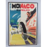 A restrike 1931 Monaco Grand Prix poster dated for 19th April, signed in pencil EA Falcucci (19)89,