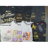 Seven assorted F1 racing t-shirts including; Vettel 2010, Red Bull 2011, etc.