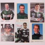 Six signed Jaguar photocards including; Eddie Irvine (x2), Pedro De La Rossa, Mark Webber,