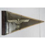 A WWII German Army Officers car pennant flag in green ground with eagle over swastika upon,