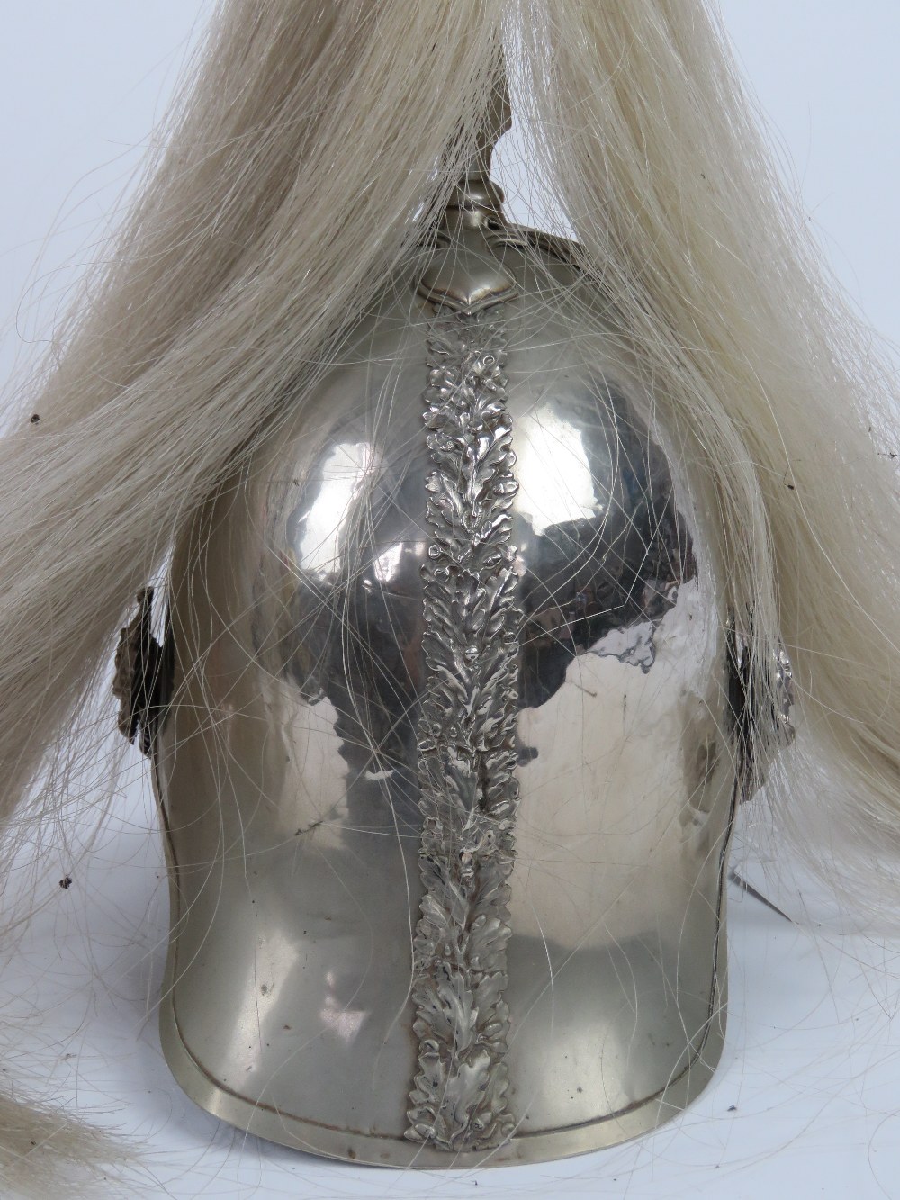 A 19th century silvered polished steel Hampshire Yeomanry helmet with white horsehair plume, - Image 5 of 8