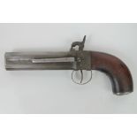 An antique double barrelled .50 calibre percussion pistol. Obsolete calibre - no licence required.