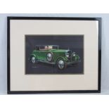 A coloured print of a vintage Peugeot by