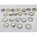 Twenty-two assorted silver rings including 925 silver plain D shaped bands,