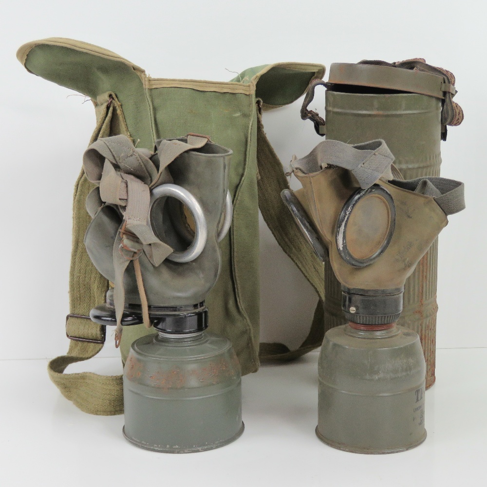 Two WWII Slovakian Military gas masks wi