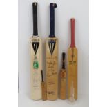 Five signed cricket bats, three full siz