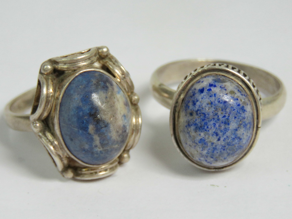 Two silver and blue hardstone rings, eac