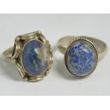 Two silver and blue hardstone rings, eac