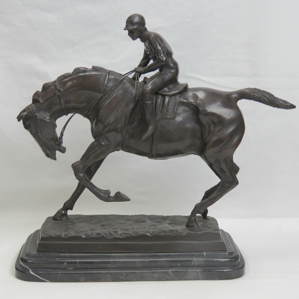 A heavy bronze figurine of a horse and j - Image 3 of 3