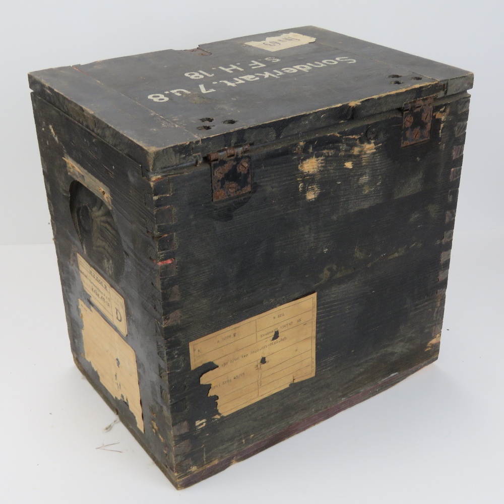 A WWII German Flak 18 powder case, dated 1944, having German stencilling and packing labels upon. - Image 2 of 4