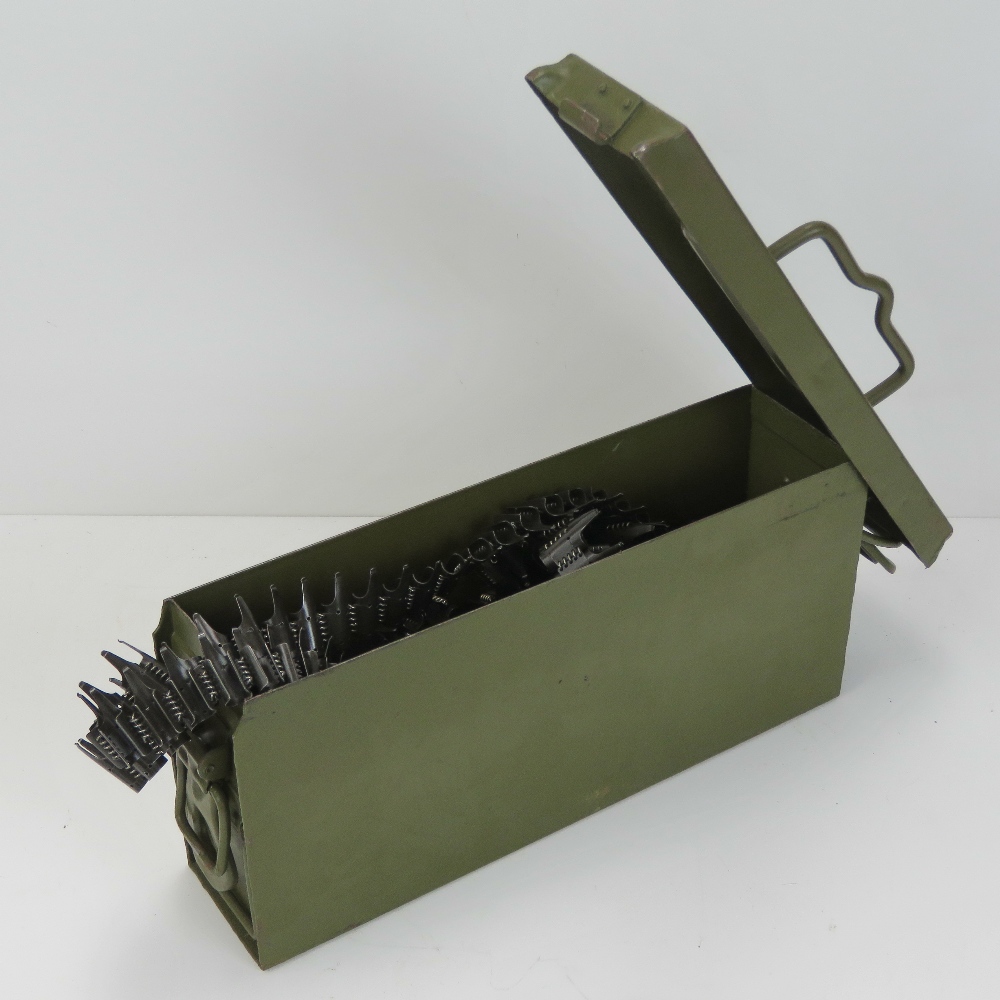 A WWII German MG34, MG42 early pattern ammunition can, dated 1943 and having double hinged lid, - Image 2 of 3