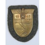 A WWII German Kuban Shield (German: Ärmelschild Kuban) military decoration awarded to those who