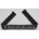 A WWII German SS Signals Battalion Officers tunic cuff title 'SS Nachrichtensturmbann'