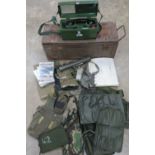 A quantity of modern militaria including; pouches, telephone, webbing, etc.
