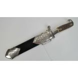 A RAD Enlisted Mans dagger having Alcoso Solingen makers mark to 25cm blade, horn grip,