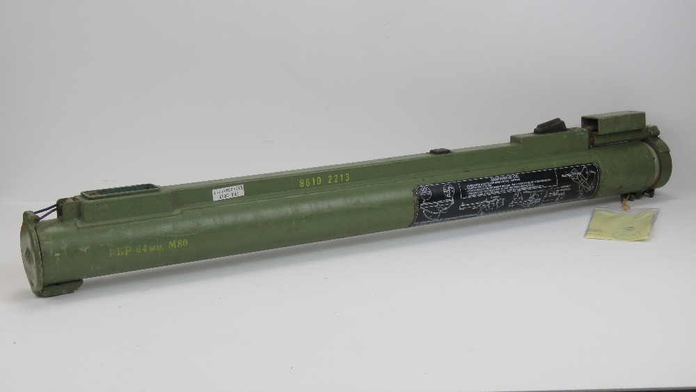 A deactivated (EU Spec) Zolya RBR M80 64mm single shot disposable rocket launcher.