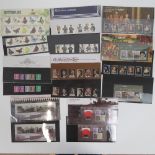 Seven Royal Mail mint presentation pack stamps with matching stamp sets; 'Definitive Stamps',