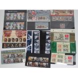 Six Royal Mail mint presentation pack stamps with matching stamp sets;