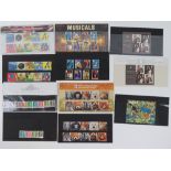 Five Royal Mail mint presentation pack stamps with matching stamp sets;