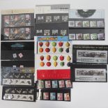 Eight Royal Mail mint presentation pack stamps with matching stamp sets;