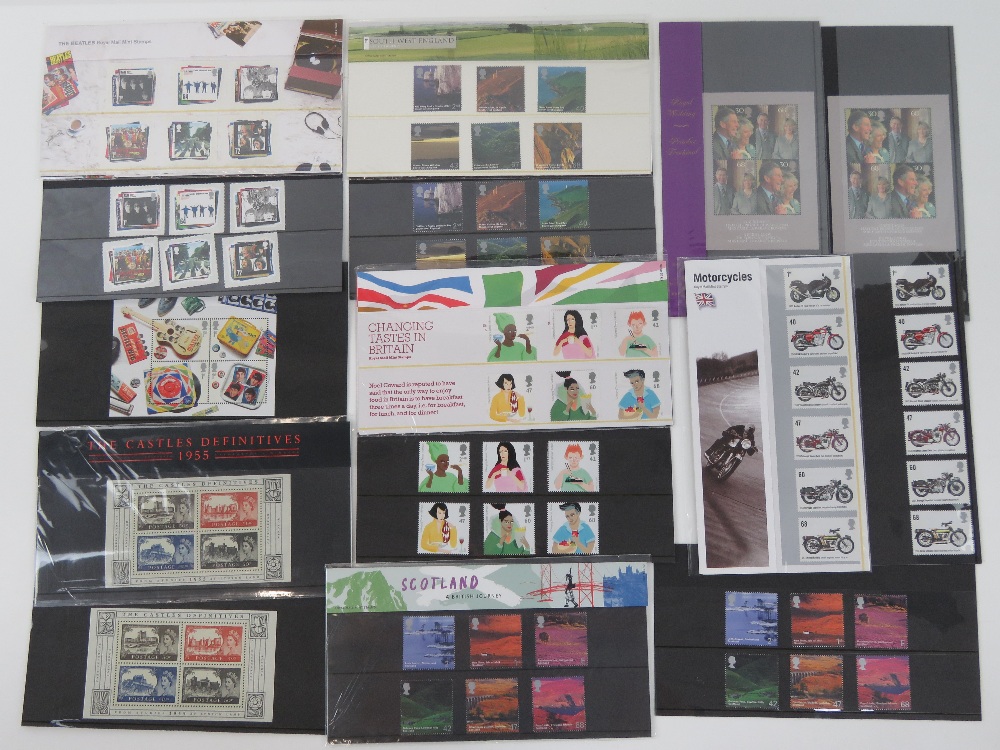 Seven Royal Mail mint presentation pack stamps with matching stamp sets; 'The Beatles',