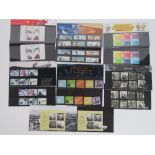 Six Royal Mail mint presentation pack stamps with matching stamp sets; 'Britain Alone', 'Occasions',