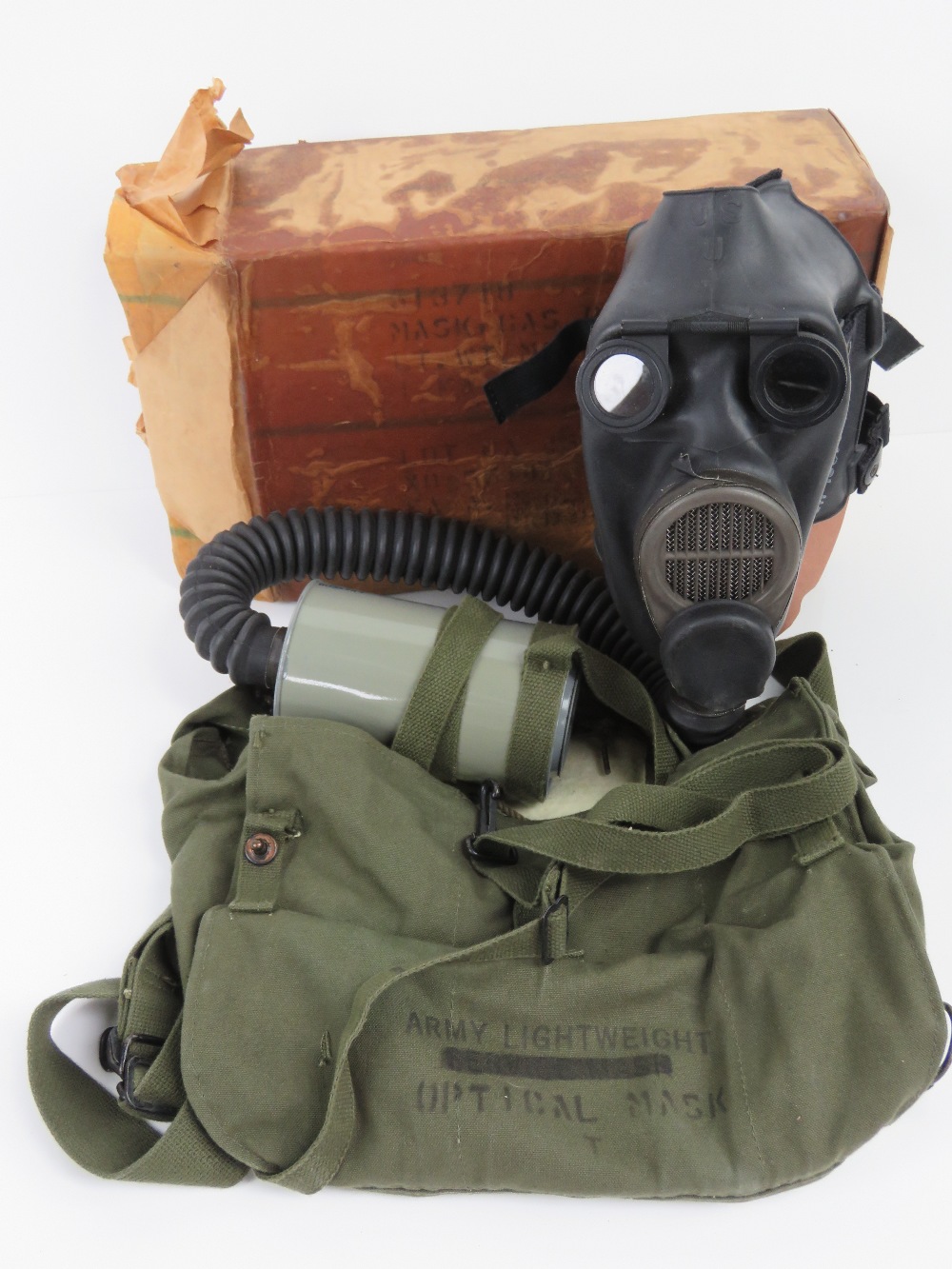 A rare US Military optical gas mask desi