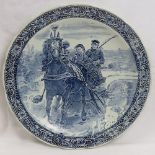 A large contemporary blue and white Belgian Boch Delfts plate decorated with Continental horse and