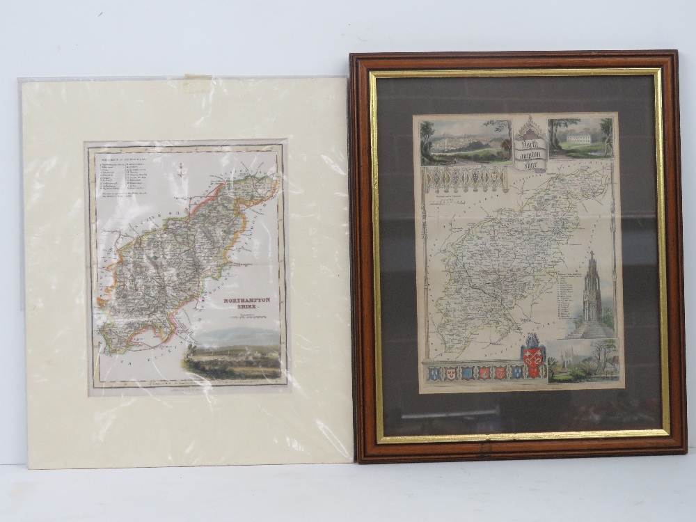 Two 19th century Northamptonshire county maps; one frame done mounted.