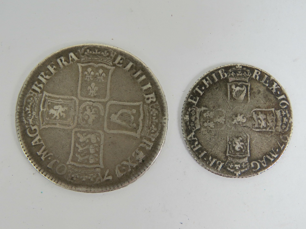 A silver William III 1701 half crown, 34mm dia, 14.6g, in good condition. - Image 2 of 2