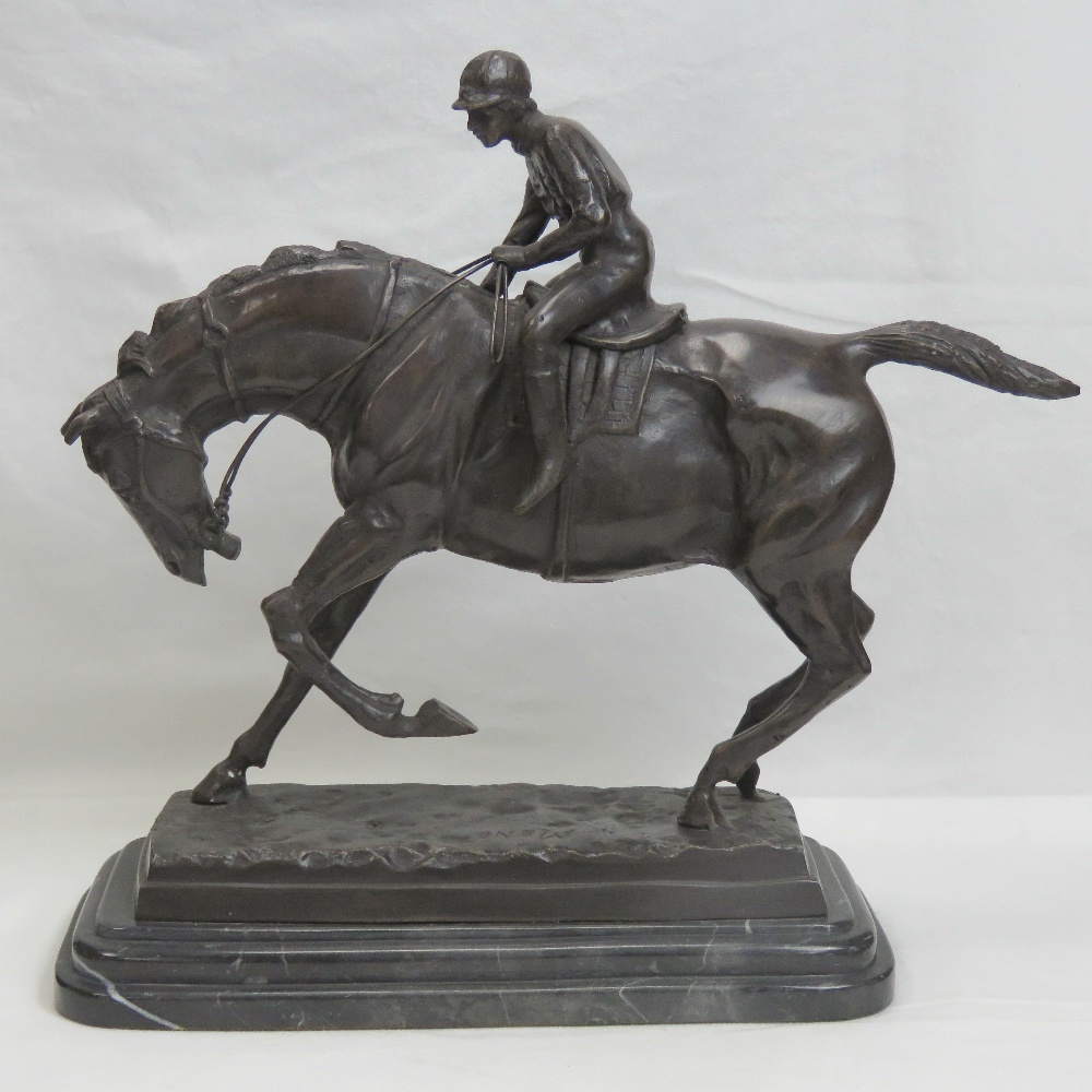 A heavy bronze figurine of a horse and jockey, - Image 3 of 3