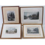 Four assorted coloured framed steel engravings including Charlecote, Dartington Halse,
