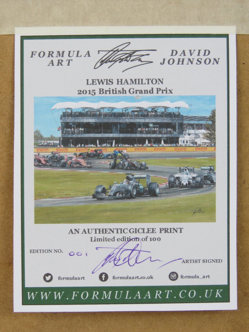 Limited edition giclee print; Lewis Hamilton 2015 British Grand Prix by David Johnson, - Image 3 of 3