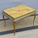 An Italian faux marble top square shaped table raised over gilt effect base, 60 x 45cm.