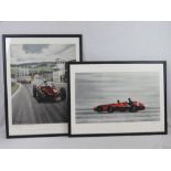 A pair of fine quality Ferrari themed colour prints from paintings by Roy Knockholds,