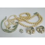 Two strings of faux pearls a/f, each having silver clasp, together with a vintage ladies watch a/f,