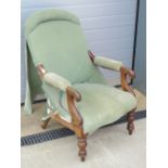 A Victorian mahogany framed elbow chair for re-upholstering.