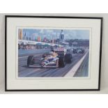Print; 'The 1998 Williams Formula 1 car and Hockenheim' by Andy Turner, 36 x 52cm.