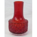 A Whitefriars ruby glass mallet vase No 9818, designed by Geoffrey Baxter, 18cm high.
