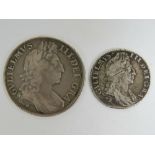 A silver William III 1701 half crown, 34mm dia, 14.6g, in good condition.