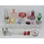 A quantity of glassware including eight pieces by Caithness, red and clear layered glass bowl,