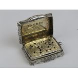 A delightful Victorian HM silver vinaigrette having gilded interior complete with hinged grill,