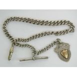 A HM silver guard chain with T-bar, clasp and fob, 1.31ozt.