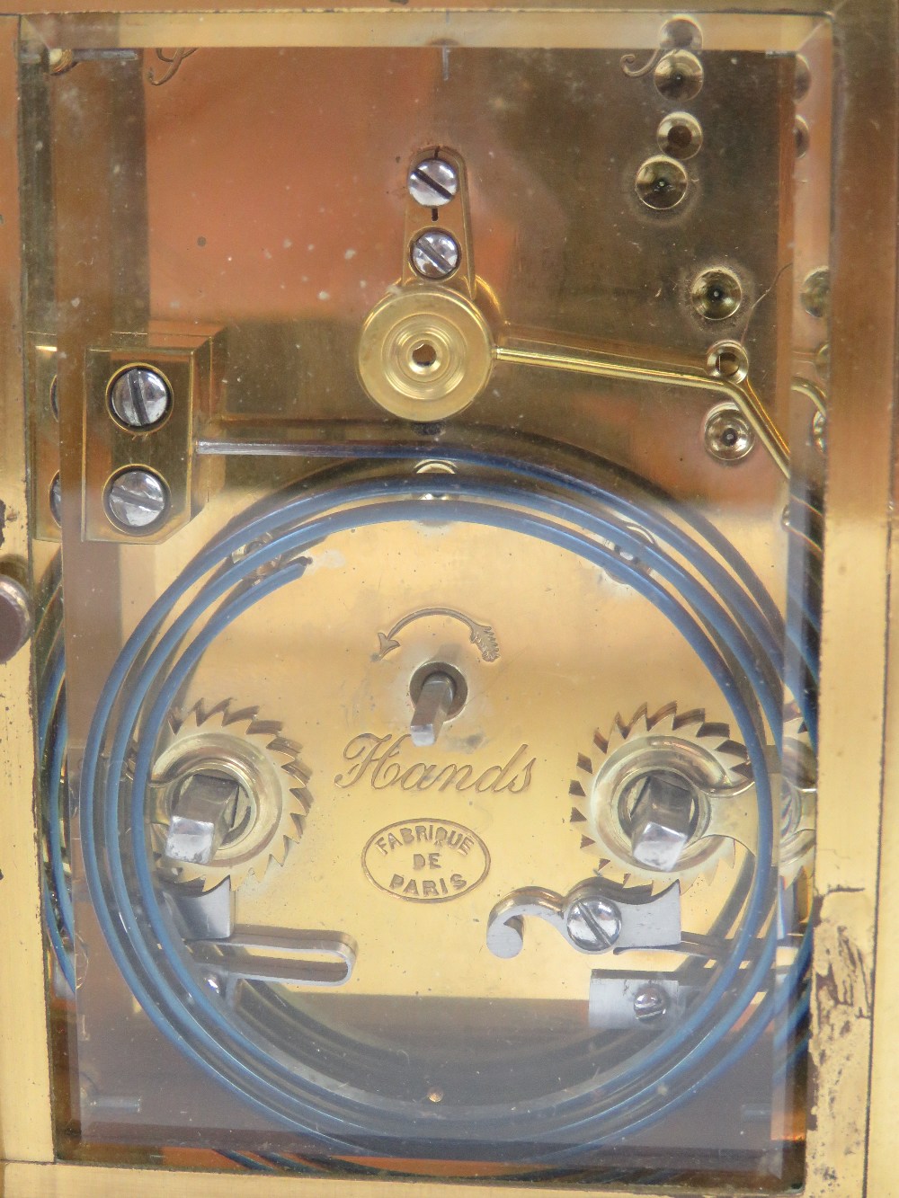 A five glass brass carriage clock having swing handle over, - Image 3 of 4