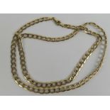 A 9ct gold flattened curb link chain, hallmarked 375, measuring 57cm in length and weighing 8.2g.