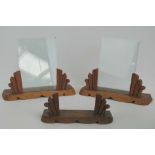 Three Art Deco carved wooden photograph frames, two with glass one without glass, a/f.