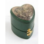 A HM silver and green leatherette ring box in the form of a heart, Birmingham 1992.